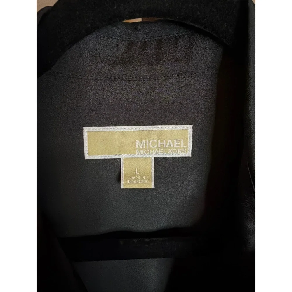 Michael Michael Kors Black Full Zip Roll Tab Sleeve Utility Blouse Large